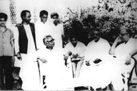 Dr. Lohia with his close associates: Jayadevappa Halappa Patel (Karnataka), Rabi Ray (Orissa), Srikant-Verma (Delhi), Rajnarain (Uttar Pradesh) and Gaude Murahari (Andhra Pradesh), New Delhi: 1967