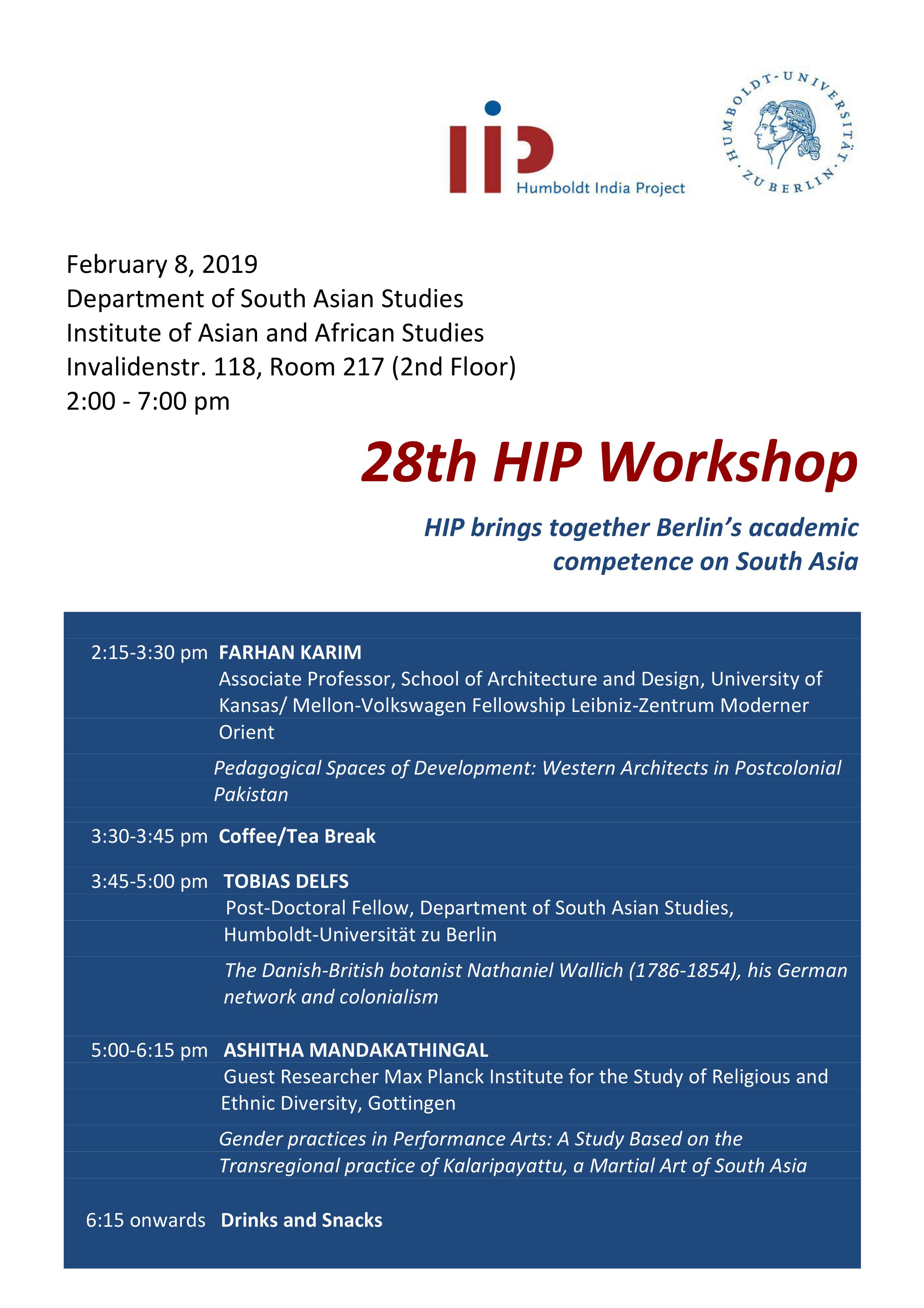 28th HIP Workshop Progamme 08. February 2019