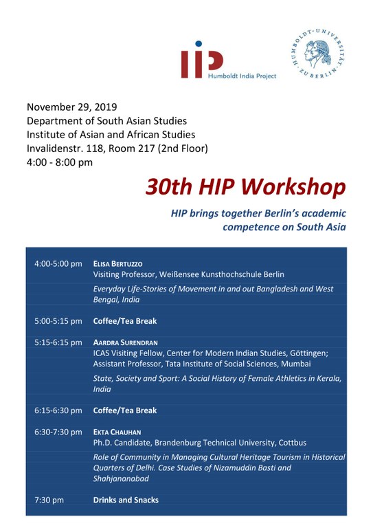 30th HIP Workshop Progamme