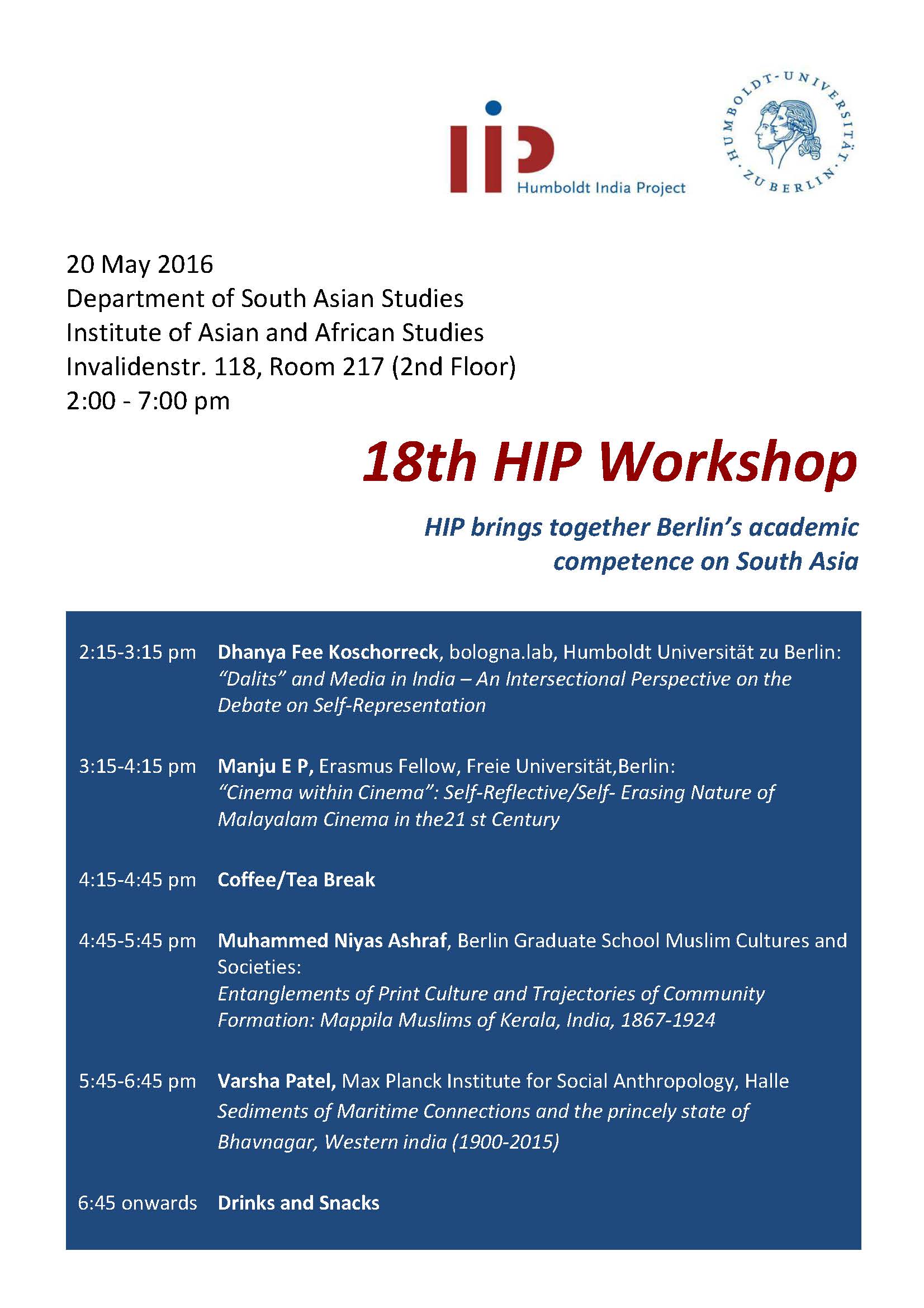 18th HIP Workshop Progamme