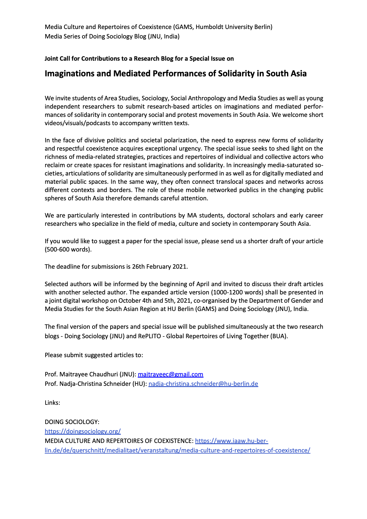 BUA RePLITO & Doing Sociology Call for Contributions final