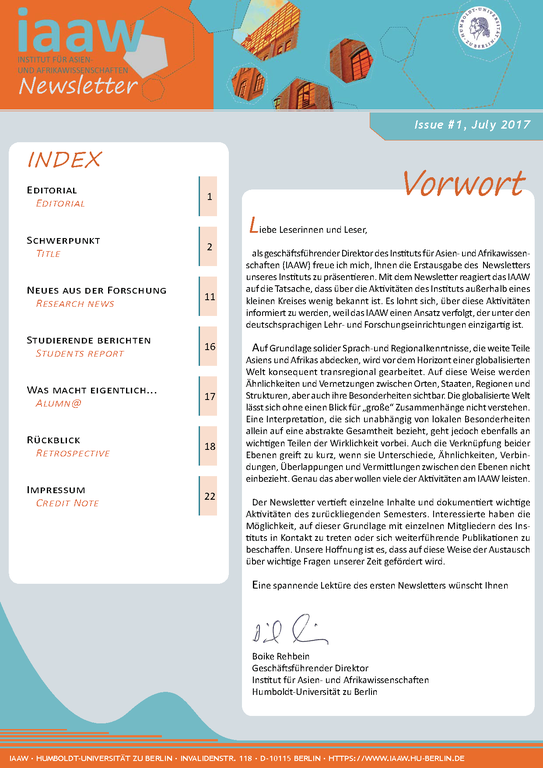 Newsletter IAAW Issue#1 Deckblatt