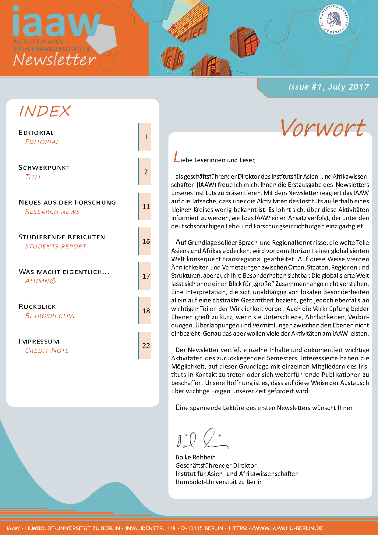 Newsletter IAAW Issue#1 Deckblatt