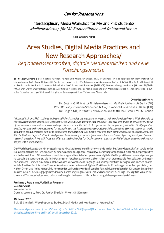 Media workshop for MA and PhD students Call for Presentations