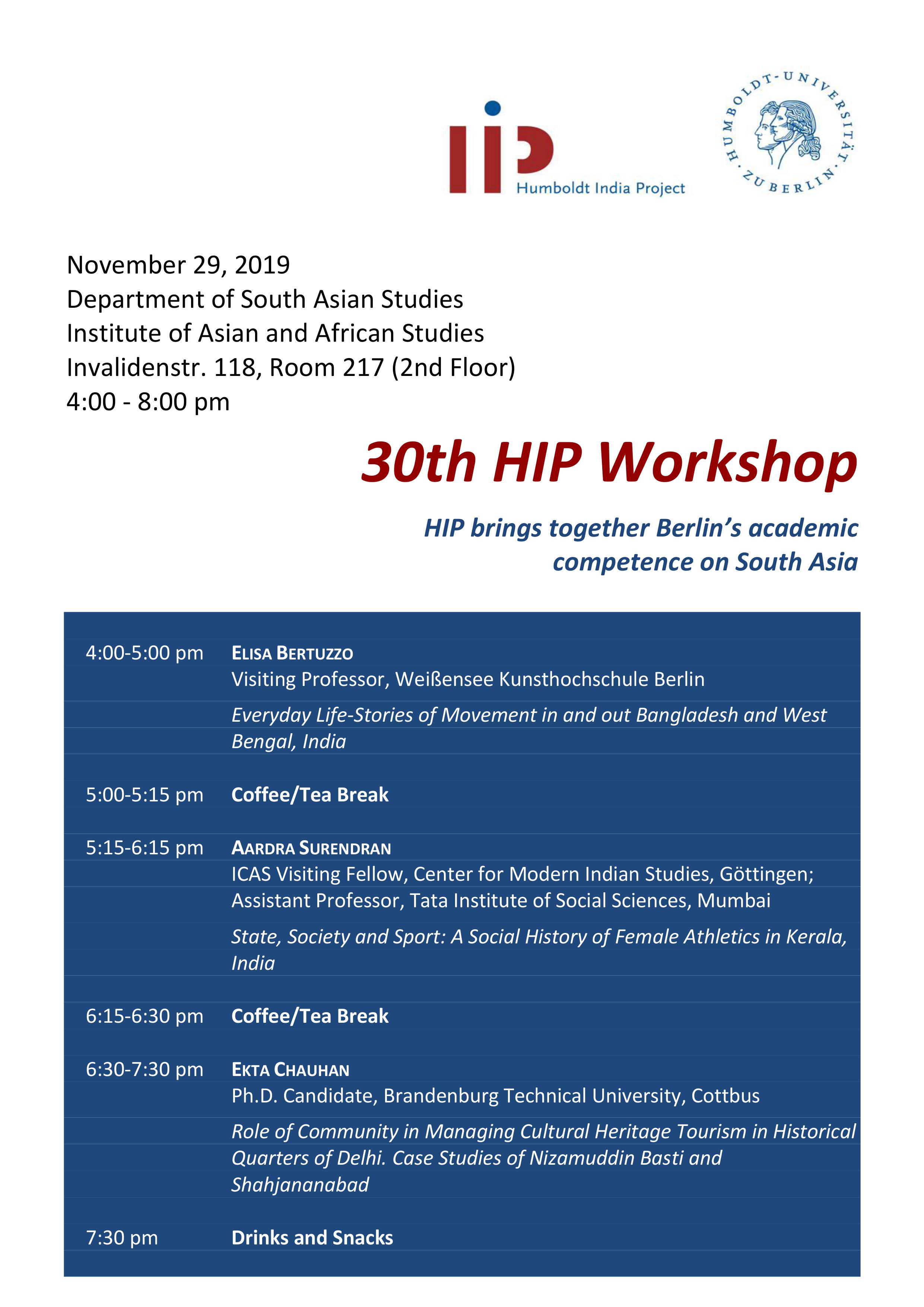 30th HIP Workshop Progamme