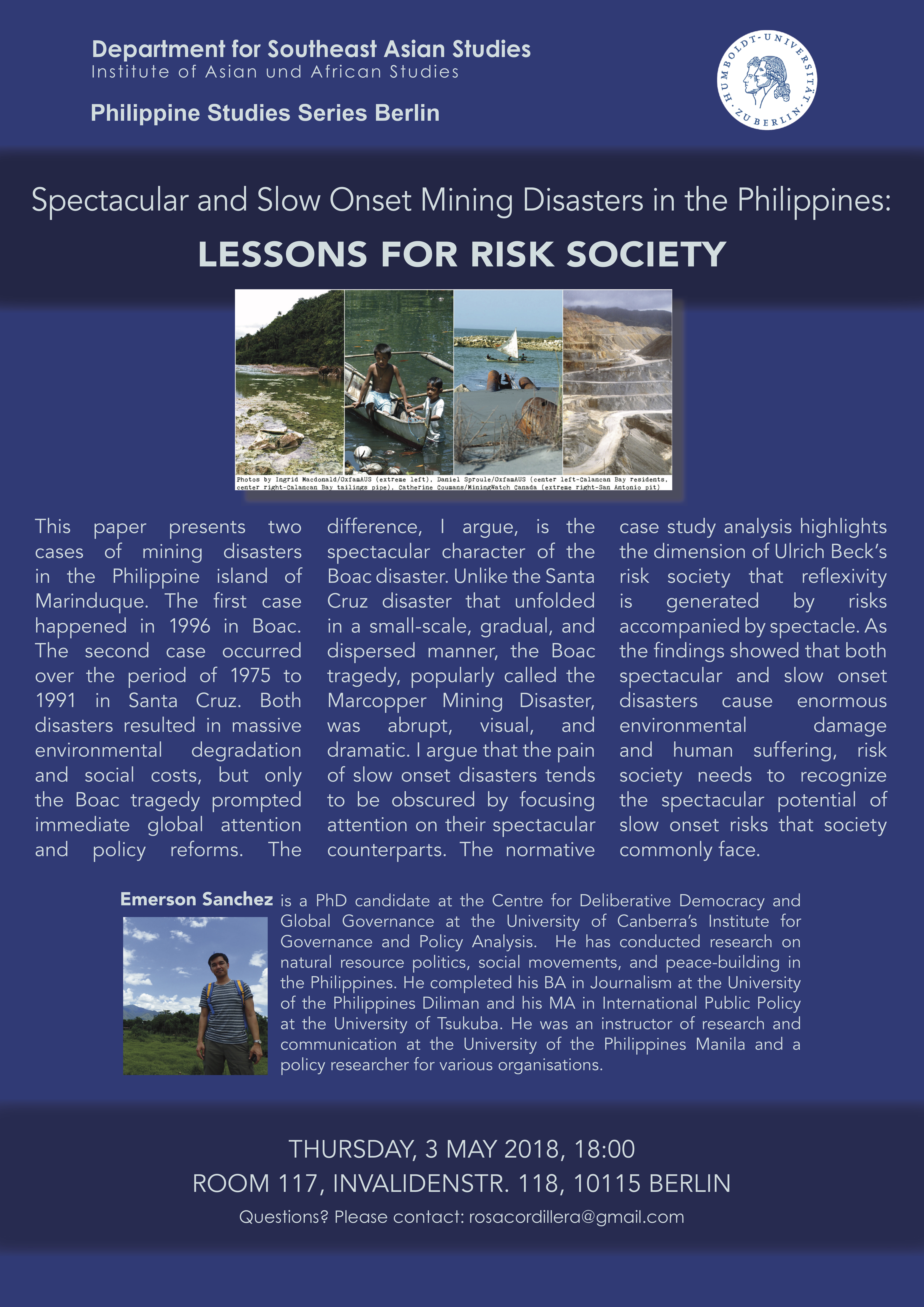 Lecture: "Spectacular and Slow Onset Mining Disasters in the Philippines: Lessons for Risk Society"